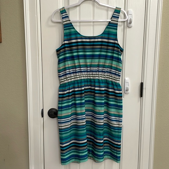 LOFT green and blues striped sleeveless dress.  M - Picture 3 of 6